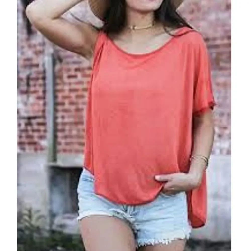 NEW Free People FushciaRed Cold Shoulder Top Sheer Layering XS